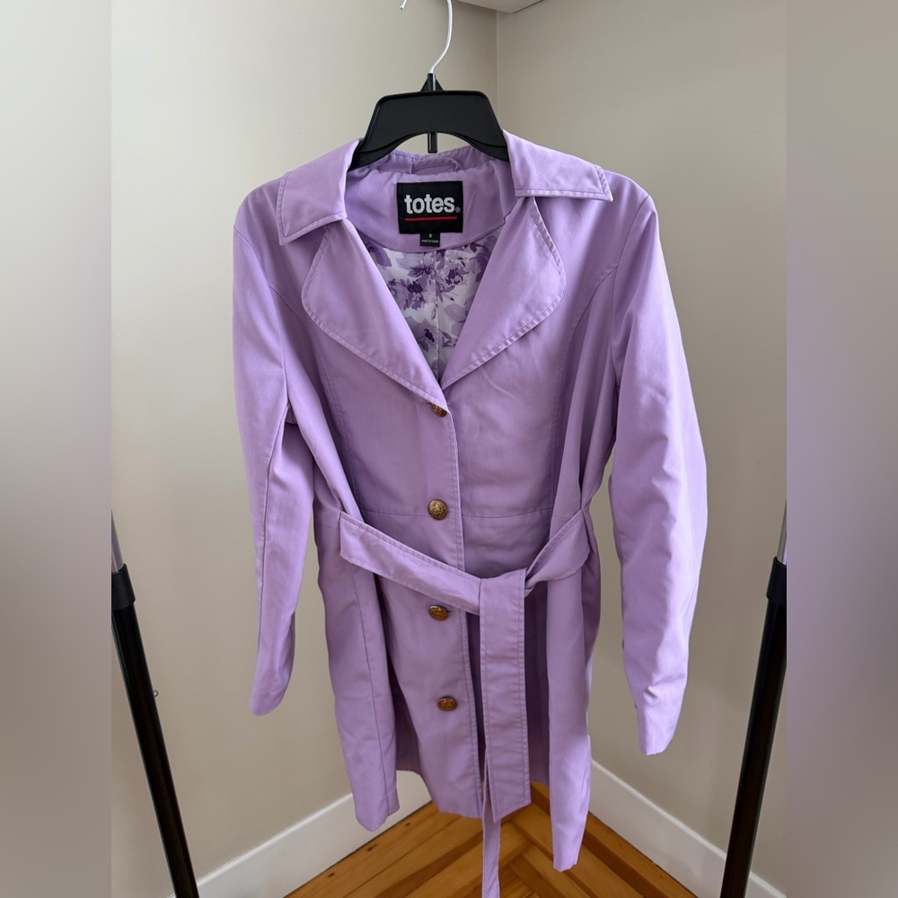 totes Lavender Belted Trench Coat with Gold Buttons